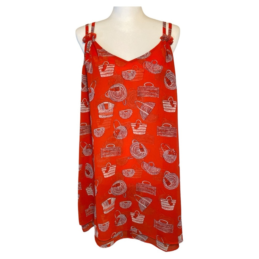 Cabi Nantucket Cami Size M Vintage Red Beach/Straw Bag Print Vacation Loose Fit‎